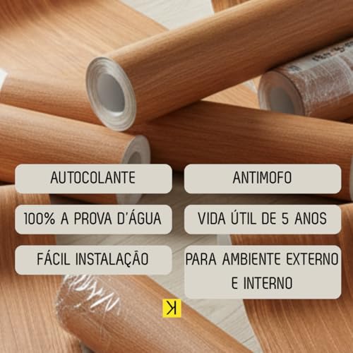 Papel de Parede Adesivo Vinílico Madeira Lavável Autoadesivo 5m x 45cm Estilo Contemporâneo (Cumaru)