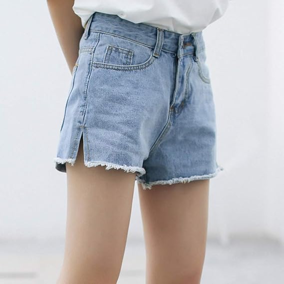 side slit denim shorts