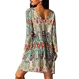 Women Dress,Haoricu Fall Women Retro National Wind Loose Round Neck Dress Clothes (XXXL, Green)