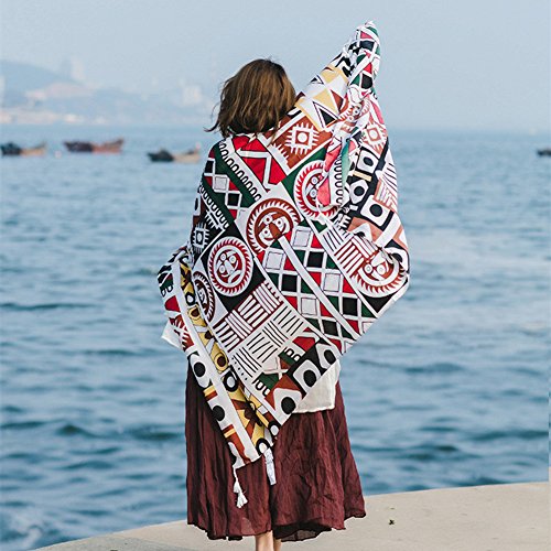 SUNBABY Women Boho Shawl Beach Towels Rectangle Polyester Scarf Travel Sarong Wrap Swimwear Cover Up Beach Mats (Yellow Green Geometry)