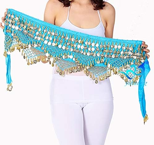 Autumn Water Belly Dance Costume Hip Scarf Indian Dancer Belt Gold Coins Velvet Belly Dance Wrap Skirt Wrap Halloween Velvet