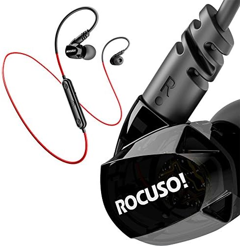 Wireless Headphones, ROCUSO Around Ear Sweatproof Sport Earbuds with Microphone, Stereo Bass Earphones for Gym Running Workout Noise Cancelling headset, Black