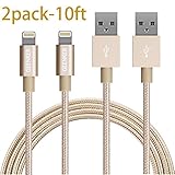 Lightning Cable, GEENKER 2Pack 10ft Nylon Braided 8pin Charging Cable Extra Long USB Cord for iphone 7, 7plus, se, 6s, 6s plus, 6plus, 6,5s 5c 5,iPad Mini, Air,iPad5,iPod on iOS9 - Gold