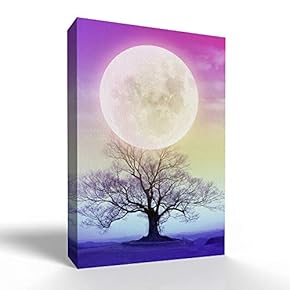 Canvas Wall Art - Bright White Moon Tree for Living Room Art - Modern Home Art Stretched and Framed Ready to Hang - 12x18 inches