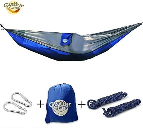 Tree Hammock With For Traveling, Hiking and Backpacking – Single Person Nylon Premium Lightweight – Great For The Ultimate Adventure With FREE Tree Ropes! - Blue