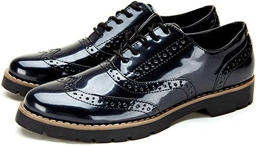Ladies Oxford Patent Brogues Shoes - Womens Faux Leather Shoes, Comfortable Debry Shoes, Classic Round-Toe, Best Chioce for Daily Wear