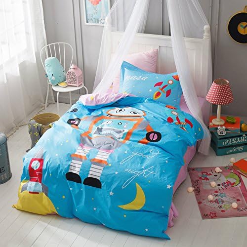 TheFit Paisley Textile Bedding for Boy and Girl W942 Robot and Rocket Duvet Cover Set 100% Cotton, Twin Set, 3 Pieces
