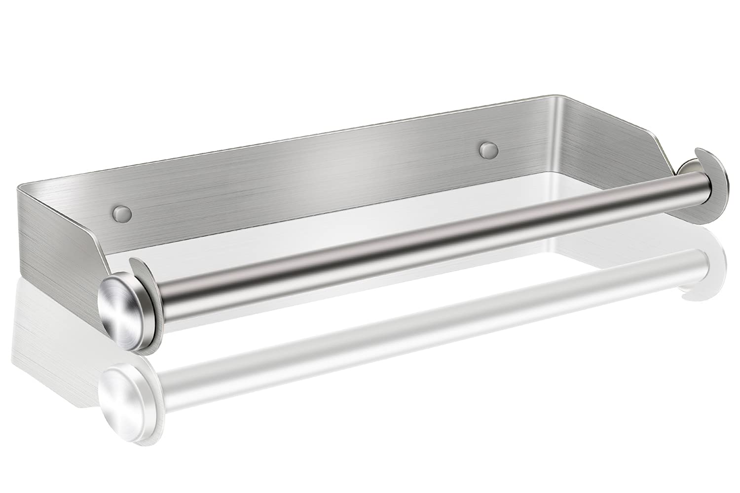 DDS-DUDES Self Adhesive Paper Towel Holder, Under Cabinet Wall Mounted, No Drilling Cupboard Roll Holder, Stainless Steel Paper Rack for Home Kitchen Bathroom (Silver)