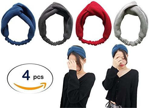 My JawDropper 4 Pack Women Knitted Headbands Boho Style Criss Cross Turban Head wrap, Twisted Hair Band