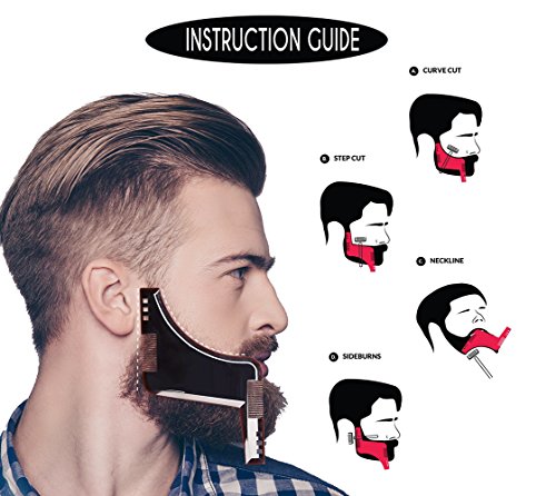 Beard Trimming Apron + the Beard Template Bib Guide Tool Mustache Shaper Comb Hair Catcher Cape Shaving Grooming Shaping Clippings Facial Styling Gift for Men, Black