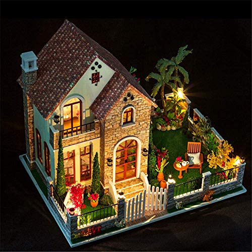 DIY Miniatur-Puppensatz, DIY Holzpuppenhaus Kunst Miniatur-Kit Romantisches Große Villa Modell mit Mobiliar… – Bild 5