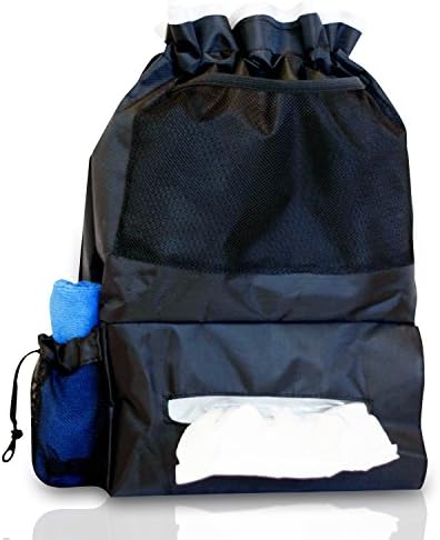 Car Trash Bag, Backseat Organizer &amp; Tissue Box Holder withFREE BONUS Microfiber Cleaning Cloth for Windshield Glass l Hangs on Seat Headrest, Hold Garbage, Store Wet Wipes, Durable Premium Quality