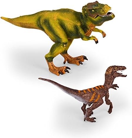 Kids Imaginative Dinosaurs Small &amp; Large Plastic Assorted Toy Dinosaurs | Tyrannosarus Rex (T-Rex) &amp; Velociraptor | 2 Piece Set, 6.2” - 10.2” | Includes Digital Coloring Book