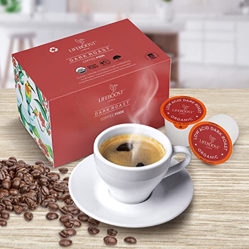 Lifeboost Coffee USDA Organic Coffee Pods Dark Roast Low Acid Single