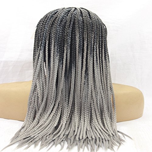 Natural Heat Resistant Fiber Braided Ombre Gray Synthetic Lace Front