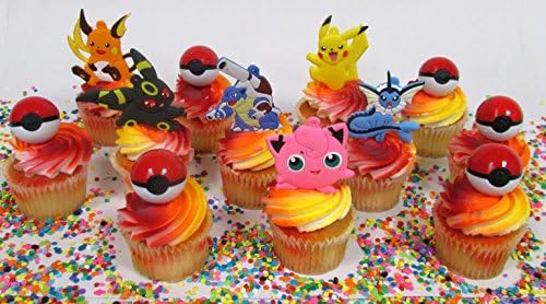 POKEMON Birthday Cupcake Topper Set Featuring Pokemon Characters and Decorative Themed Accessories
