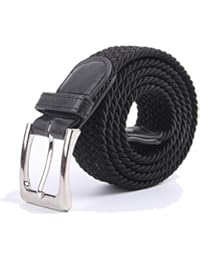 Canvas Elastic Fabric Woven Stretch Multicolored Braided Belts 2041-Black-XL