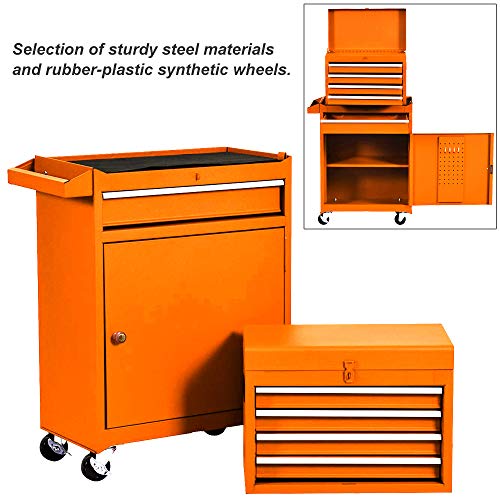 Removable Tool Chest,5-Drawers Tool BOX,Tool Chest with Wheels (2PCS Lockable) and Drawers,Tool Storage with Tray and Cabinet,Organizer(Orange)