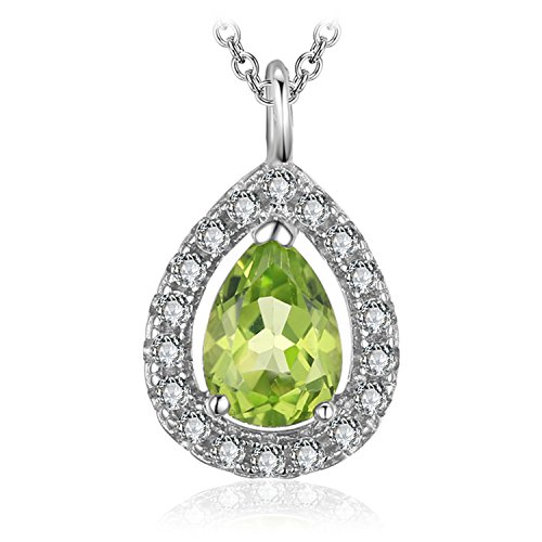 JewelryPalace Women's Pear 0.8ct Natural Peridot 925 Sterling Silver Solitaire Pendant Necklace 18" - Thumbnail 7