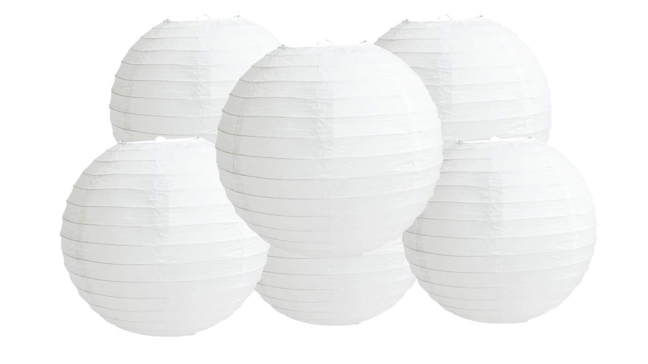 White Paper Lanterns 20" (50 cm) Pack of 6 Round Paper Lanterns Lampshade Party Decorations