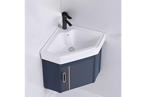 Hltdzer Modern Corner Ceramic Bathroom Sink with Storage, Wall Mount, Blue, 38cm/15in