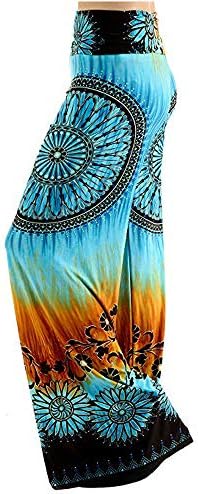 Women Causal High Waist Skull Print Wide Calf Length Long Leg Pants (M, S02-Green)