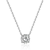 KUYLBUK 925 Sterling Silver Necklace Solitaire (6.5mm) 5A Cubic Zirconia Necklace Pendant Dainty Hypoallergenic CZ Necklaces for Women | 18"+2" Adjustable Chain