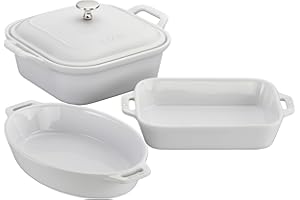 Staub Ceramics 4-pc Baking Pans Set, Casserole Dish with Lid, Brownie Pan, White