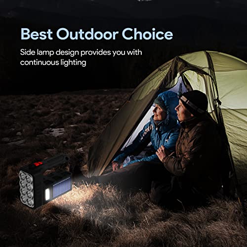 iforecjw Solar-Powered Flashlight Rechargeable Handheld Flashlight with 8 LED Lights, High Lumens 3 Modes Searchlight for Outdoor and Emergency Use
