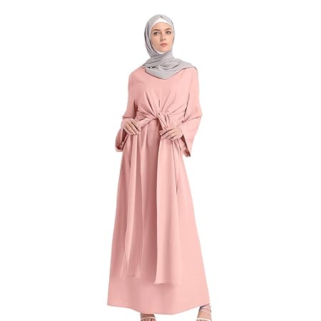 Makefortune 2019 Damen Muslimische Kleider, Frauen Chiffon Langarm Kleid Elegant Stickerei Knöchellang Kleid Tunika Abaya Dub