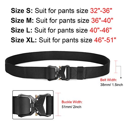 Tactical Belt Military Style Nylon Riggers Belts for Men Quick-Release Heavy Duty Metal Buckle by WHIPPY Black Small