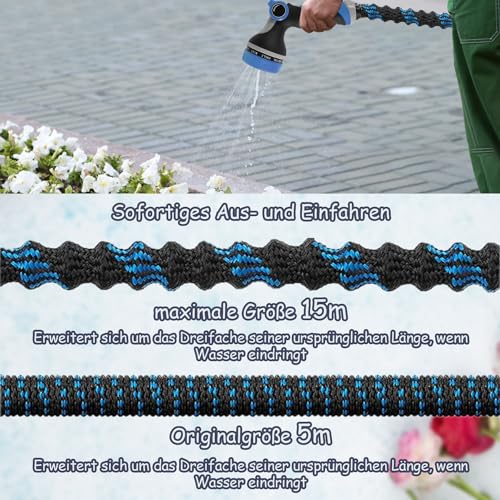 Efymosce Expandable Hose, Flexible Garden Hose with 10 Functions Gun, Retractable Terrace Hose Nozzle with 3/4 Inch 1/2 Inch Connector, Garden Hose Irrigation Connectors Accessories (50FT)