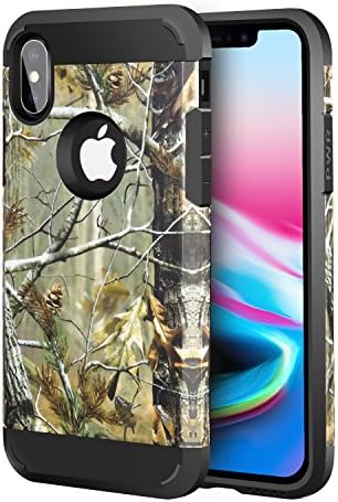 iPhone X Case, Dual Layer Camouflage Leopard Shockproof Protective Case TPU Bumper Hard PC Back Case Cover Skin for Apple iPhone X (Tree Print)
