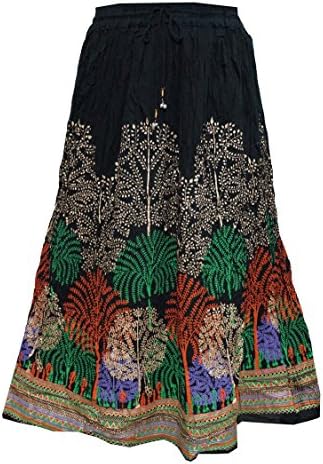 Yogachic Women's Rayon Black Printed Maxi Skirt