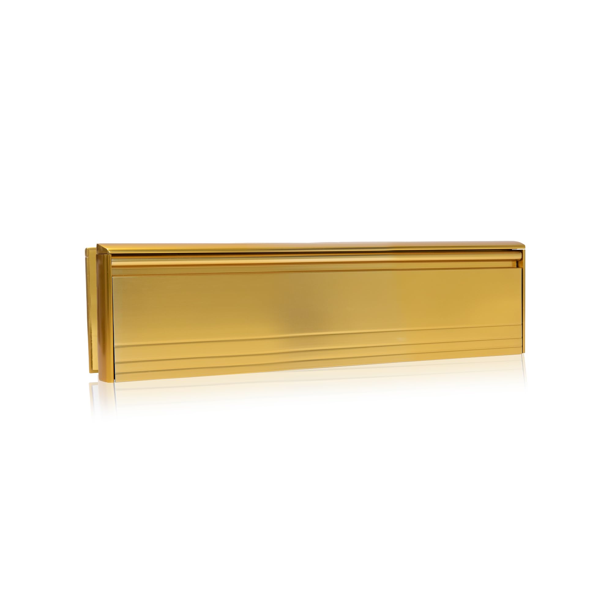 Xfort MailPlate Pro 12" Letterplate Satin Brass, Premium Draught Proof Postal Letterbox, Telescopic Sleeved Letter Box for Wooden, Composite and uPVC Midrail Doors with 40-80mm Door Thickness.