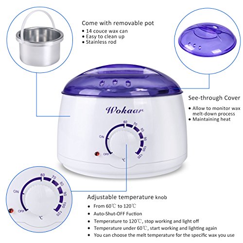 Wokaar Wax Warmer Hair Removal Waxing Kit with 4 Flavor Hard Wax Beans and 20 Wax Applicator Sticks - Thumbnail 3
