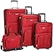 Rockland Luggage Skate Wheels 4 Piece Luggage Set, Red, One Size primary