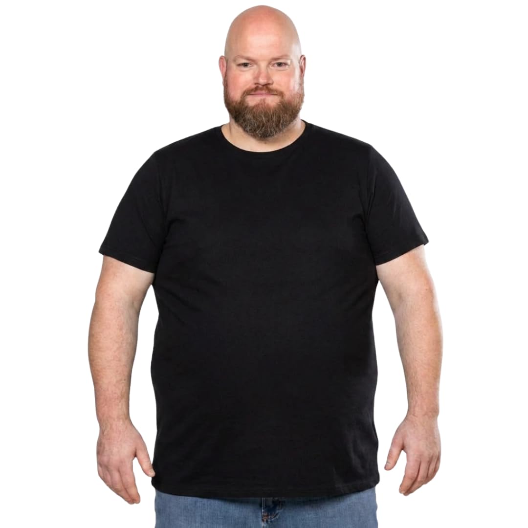 4XL T-Shirt für Männer mit Übergröße Bauchumfang Herren Rundhals Basic Tshirt Übergrößen. 4XL-B (für Bauchumfang 138-145 cm) Schwarz