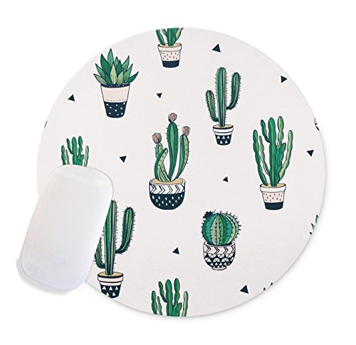 Hand Drawn Decorative Seamless Pattern With Cacti And Succulents Round Mouse Pad Desktop Working Mouse Pad Gaming Computer PC Mouse Mat