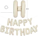 TONIFUL 16 Inch Happy Birthday Letter Balloons Cream White Foil Banner view 2