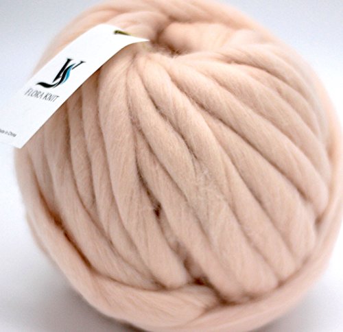 FloraKnit 100% Merino Wool Super Chunky Yarn Bulky Roving Yarn for Arm Knitting,Crocheting Felting,Making Rugs Blanket and Crafts (40mm-33 Yards, PALE PINK)