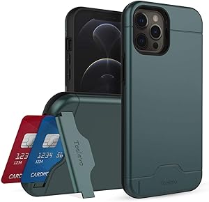 Teelevo Wallet Case for iPhone 12 Pro Max, Dual Layer Case with Card Slot Holder and Kickstand for iPhone 12 Pro Max - Dark Green