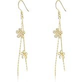 SLUYNZ Sterling Silver CZ Flower Dangle Earrings Chain for Women Teens Flower Drop Earrings Wedding Tassel