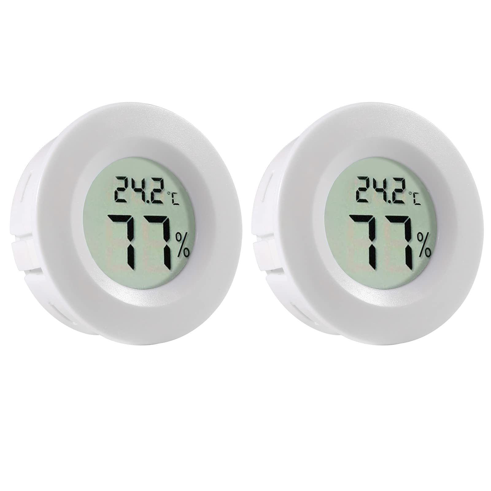 2Pcs Mini Round Hygrometer Thermometer Digital LCD Monitor Meter Gauge Indoor Outdoor Humidity Temperature Gauge for Humidifiers Dehumidifiers Greenhouse Basement Babyroom Fahrenheit or Celsius White