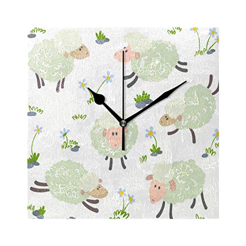Amanda Billy Sheep Theme Wild Seiko Wall Clock Design Square Quartz Mute No Scale Decorative Clock Easy to Read Home Office School Clock Wall Clock Simple Sset