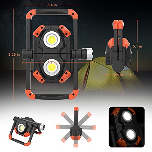 LED Work Light Rechargeable, 2000LM 3 COB Magnetic Working Lights with 4000mAh Mobile Charge and 360° Rotation Stand, Waterproof Portable LED Flashlight Work Light for Car Repairing (Orange)
