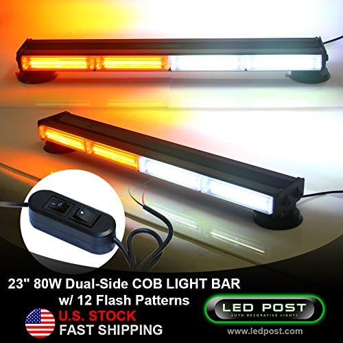 23" Amber White 80W Watts Double Sided COB LED Emergency Alert Hazard Warning Security Strobe Slim Light Bar Rooftop Suction Magnet