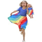 Bow Dream Girl Dresses and Matching Girl Doll AmericanClothes Accessories for Girls Dresses Set Rainbow