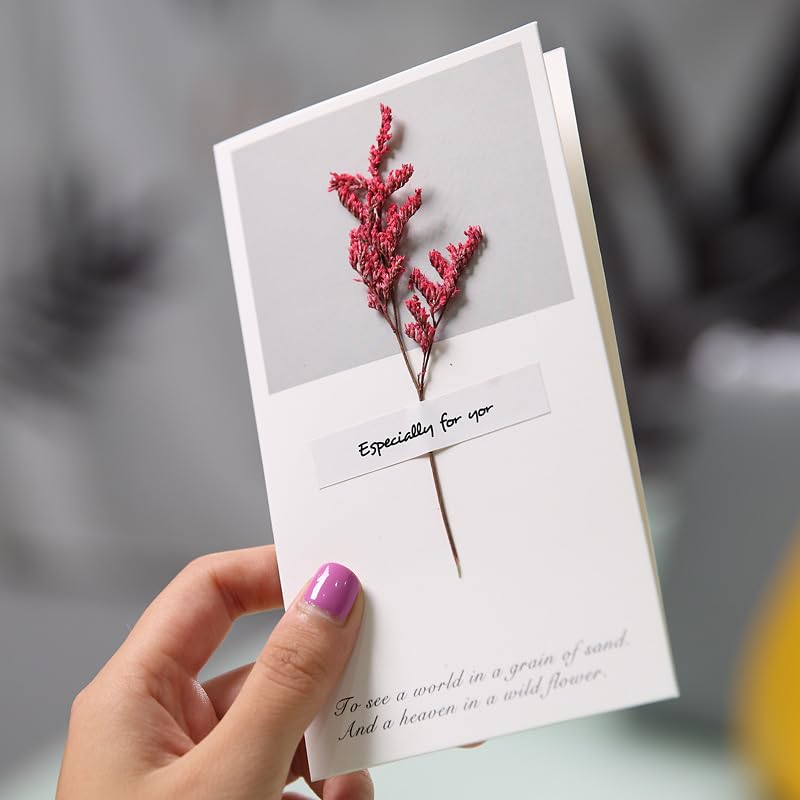 5PCS Handmade Dried Flower Greeting Cards with DIY Blank Inserts & Retro Kraft Envelopes - Wedding, Birthday, Invitation Essentials