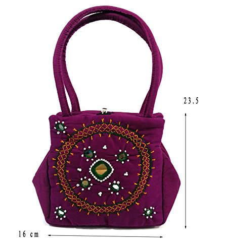 belladona samosa cotton rani pink cut small mirror work women's bag
